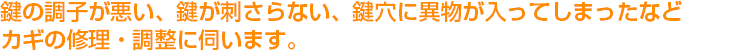 カギ舎　激安　鍵（カギ）の調子が悪い、鍵（カギ）が刺さらない、鍵穴に異物が入ってしまったなど。カギの修理・調整に伺います。